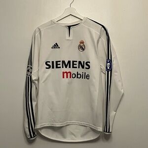2003/04 Real Madrid Long Sleeve Home Size S with Beckham & Champs League badges